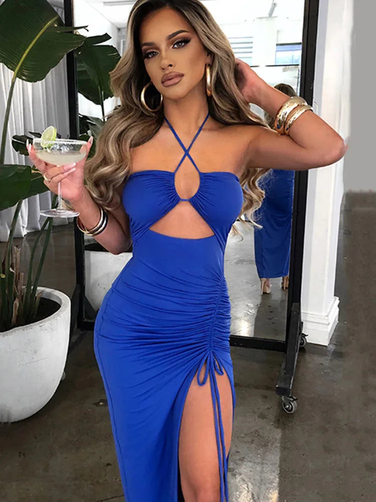 Women’s Sexy Slim Bodycon Midi Dress – Sleeveless Backless Party Night Club Outfit