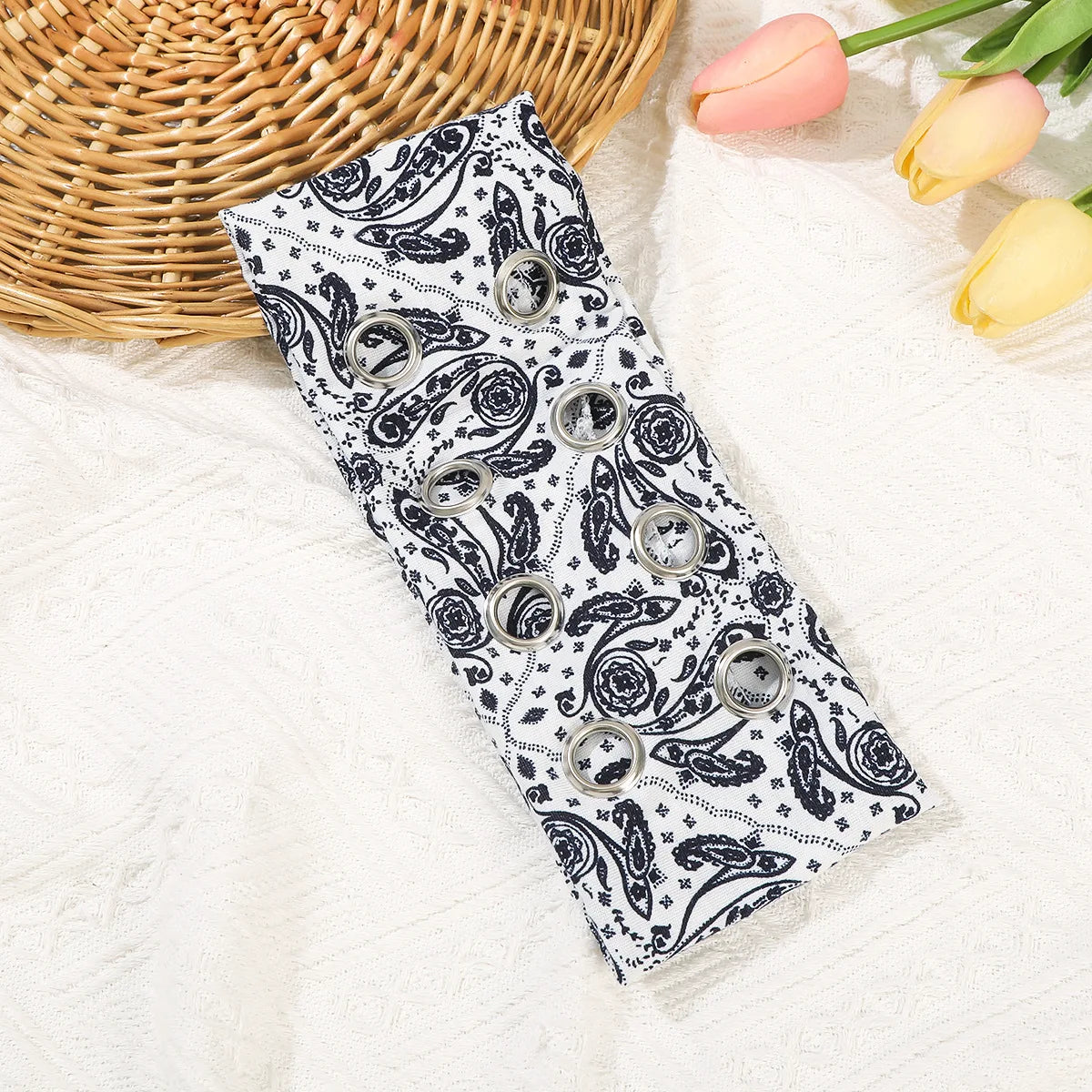 Punk Girl Hollowed Out Eyelets Wide Elastic Headband Stretchy Metal Rock Steampunk for Sports Headbands Hair Accessories