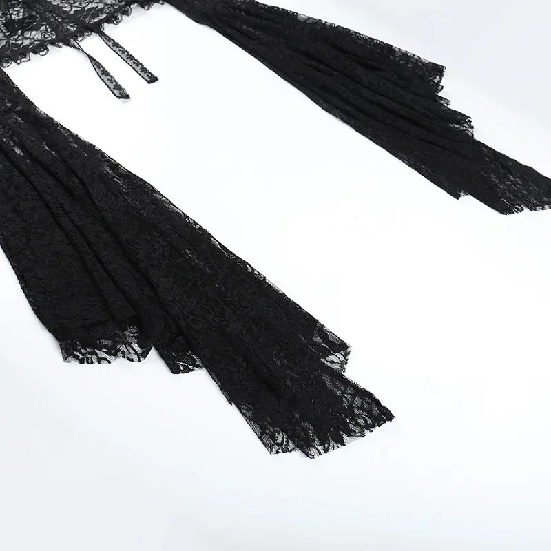 Lobovootd Gothic Lace Mesh Shrug Cardigan – Long Sleeve Cropped Top for Cosplay, Harajuku, and Streetwear Fashion
