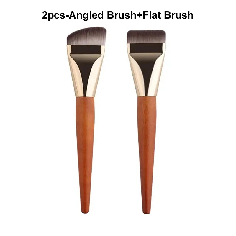 Ultra Thin Foundation Brush Set – Soft Wool Fiber Face Contour & Flat Contour Brush for Blending Foundation, Concealer, Bronzer, 1/2/3pcs
