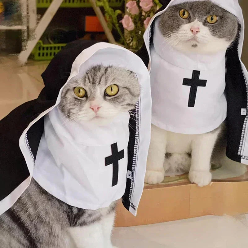 Kawaii Pet Costume 2025 – Cat & Dog Cosplay Nun Cloak Dress for Fun & Creative Play