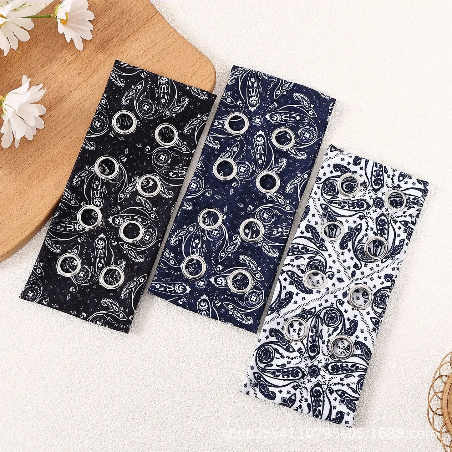Punk Girl Hollowed Out Eyelets Wide Elastic Headband Stretchy Metal Rock Steampunk for Sports Headbands Hair Accessories