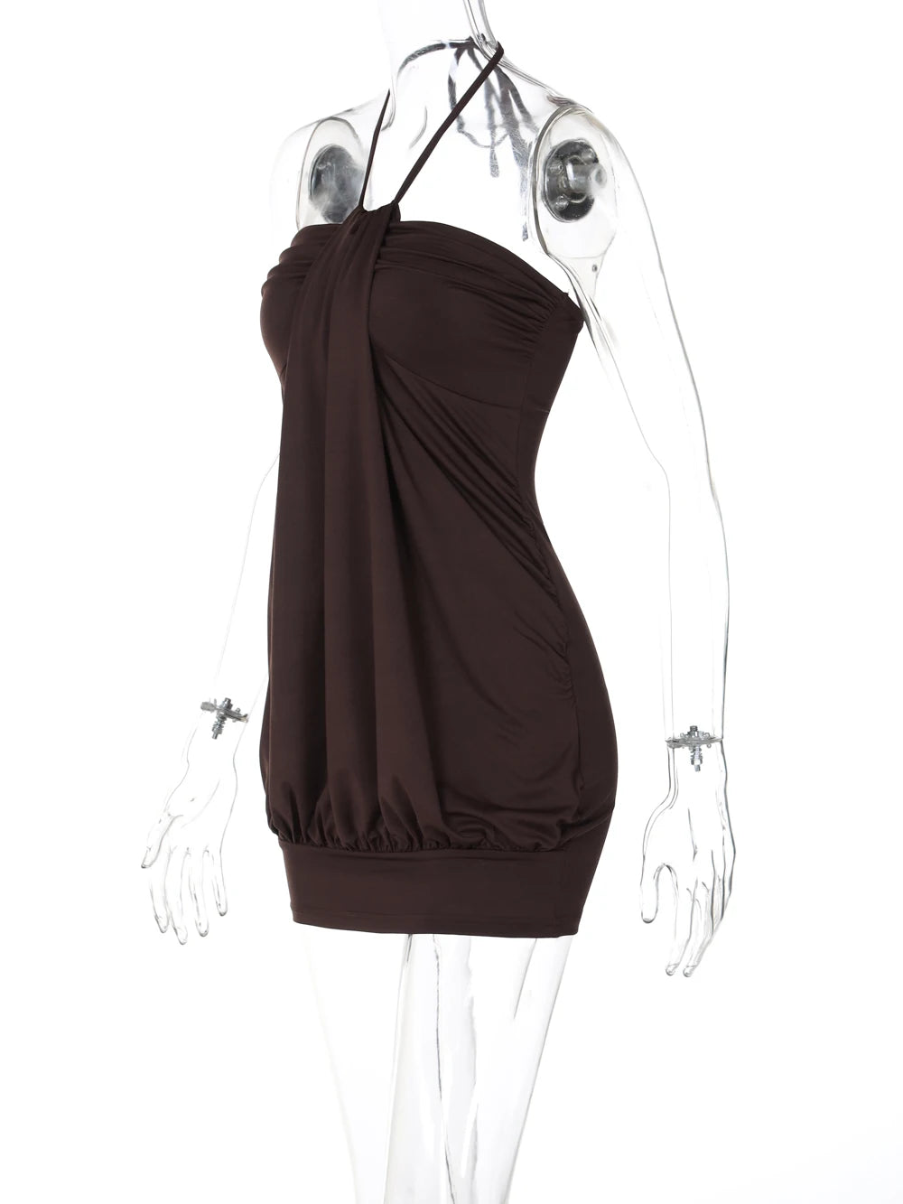 Dulzura Sexy Mini Halter Ruched Backless Short Dress Solid Sleeveless Women Dresses Summer Lady Party Birthday Club Clothes Y2K