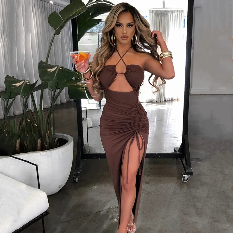 Women’s Sexy Slim Bodycon Midi Dress – Sleeveless Backless Party Night Club Outfit