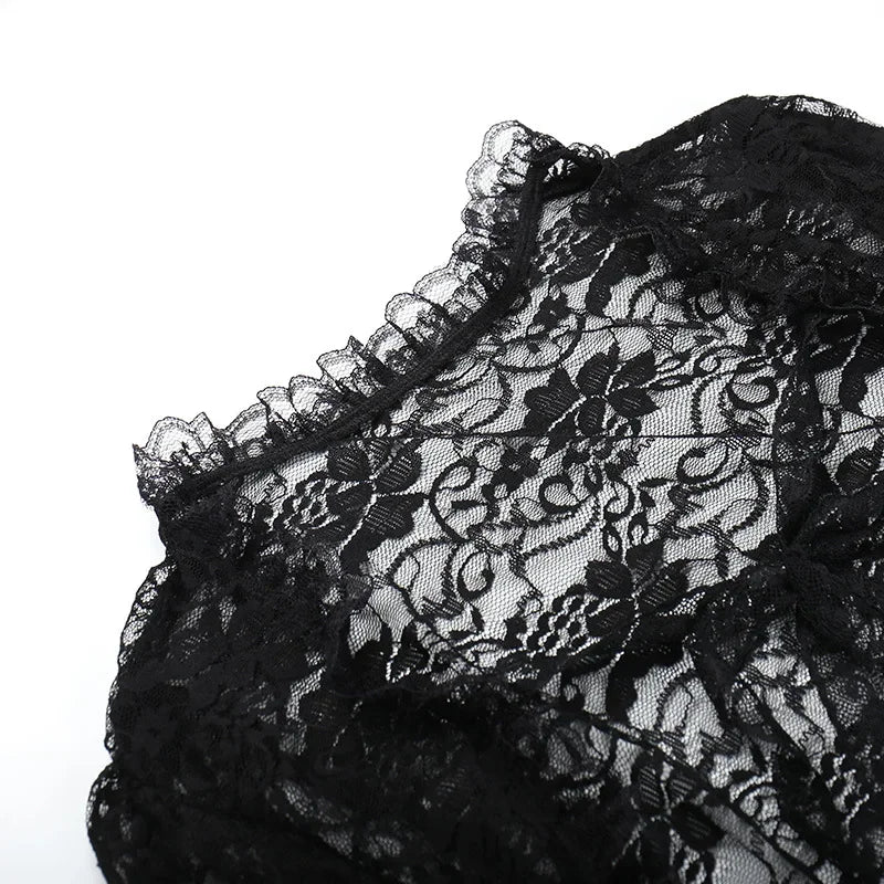 Lobovootd Gothic Lace Mesh Shrug Cardigan – Long Sleeve Cropped Top for Cosplay, Harajuku, and Streetwear Fashion