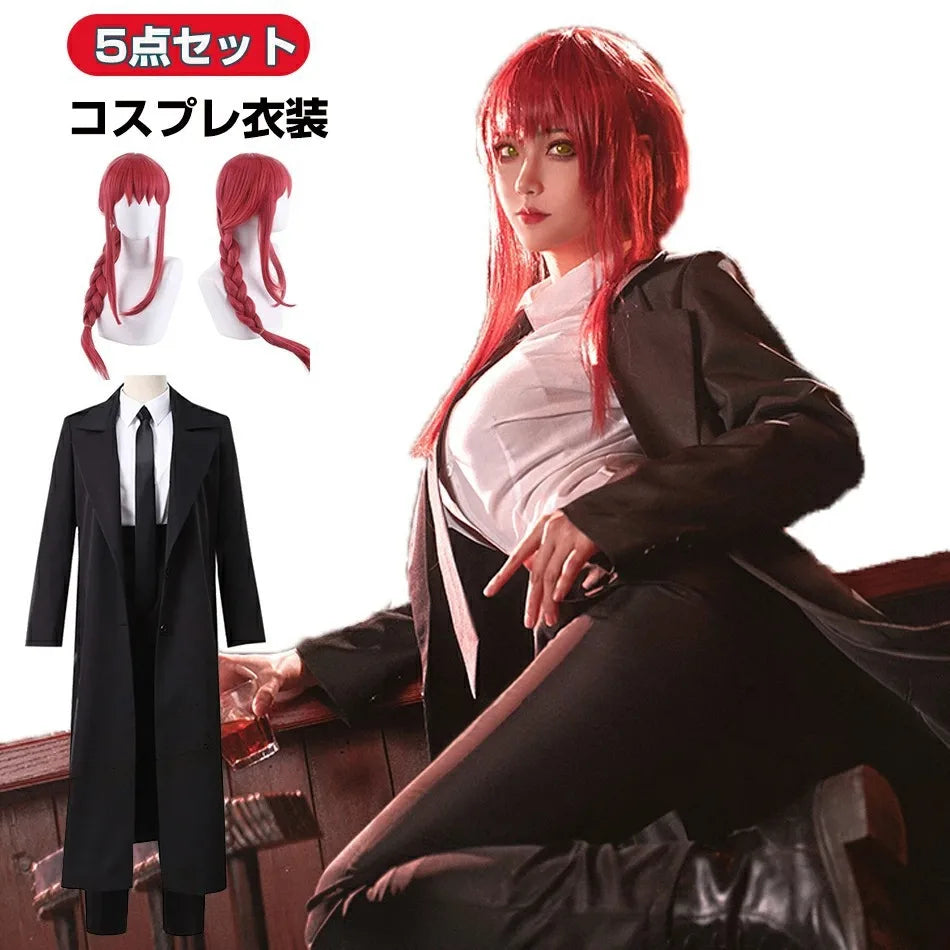 Makima Cosplay Costume Set – Chainsaw Man Anime Outfit for Men & Women (Shirt, Tie, Pants, Trench Coat)