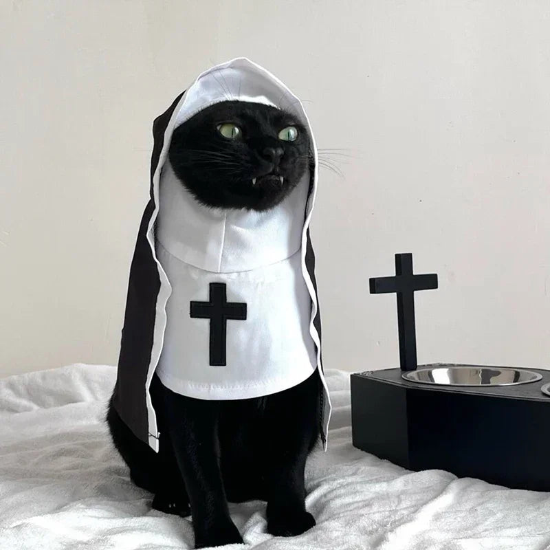 Kawaii Pet Costume 2025 – Cat & Dog Cosplay Nun Cloak Dress for Fun & Creative Play
