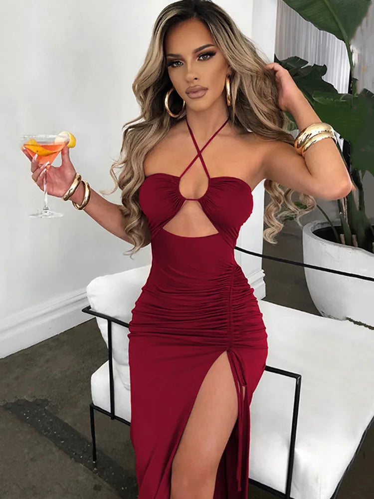 Women’s Sexy Slim Bodycon Midi Dress – Sleeveless Backless Party Night Club Outfit