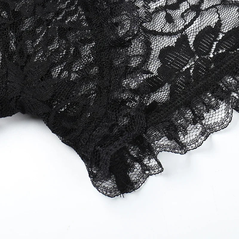 Lobovootd Gothic Lace Mesh Shrug Cardigan – Long Sleeve Cropped Top for Cosplay, Harajuku, and Streetwear Fashion
