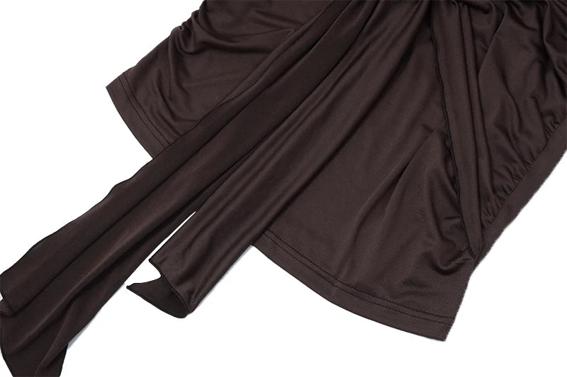 Y2K Brown Mini Dress – Low-Cut Backless Bandage Pleated A-Line Dress for Women