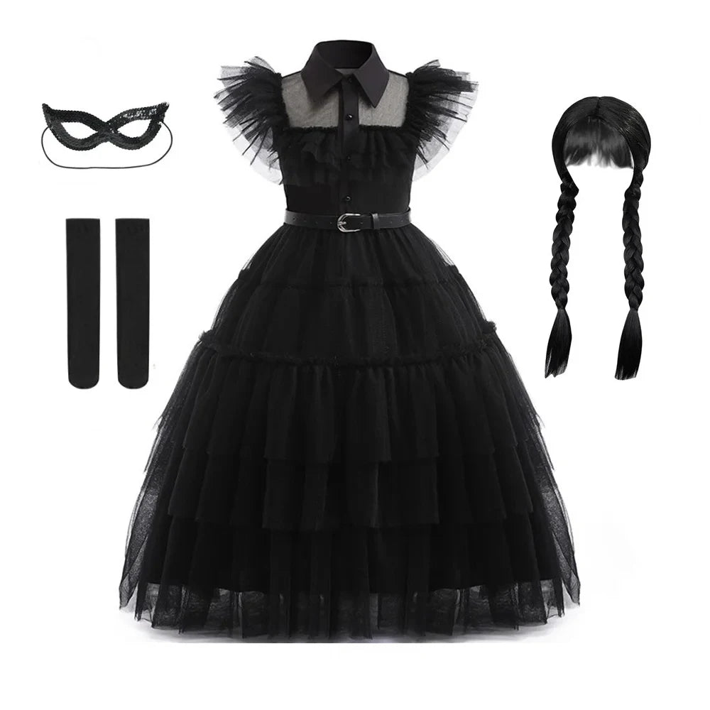 Wednesday Cosplay Costume With Accessories Children Perform Dress Girls Party Dresses For Halloween Carnival Girl Princess Dress