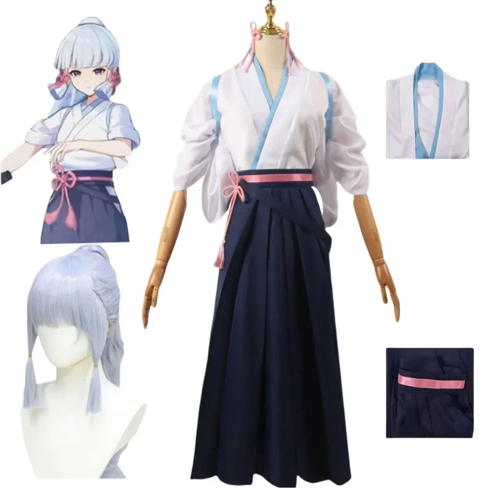 2025 Halloween Costumes de cosplay Kamisato Ayaka, jeu d'impact Genshin, poudre bleue, cheveux blancs, exposition d'anime,