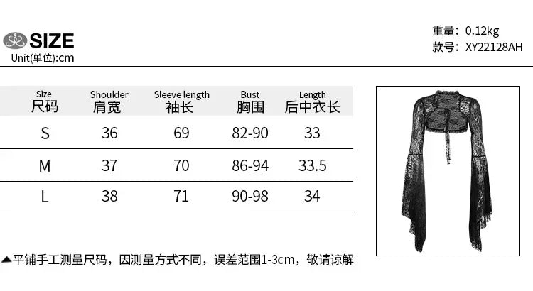 Lobovootd Gothic Lace Mesh Shrug Cardigan – Long Sleeve Cropped Top for Cosplay, Harajuku, and Streetwear Fashion