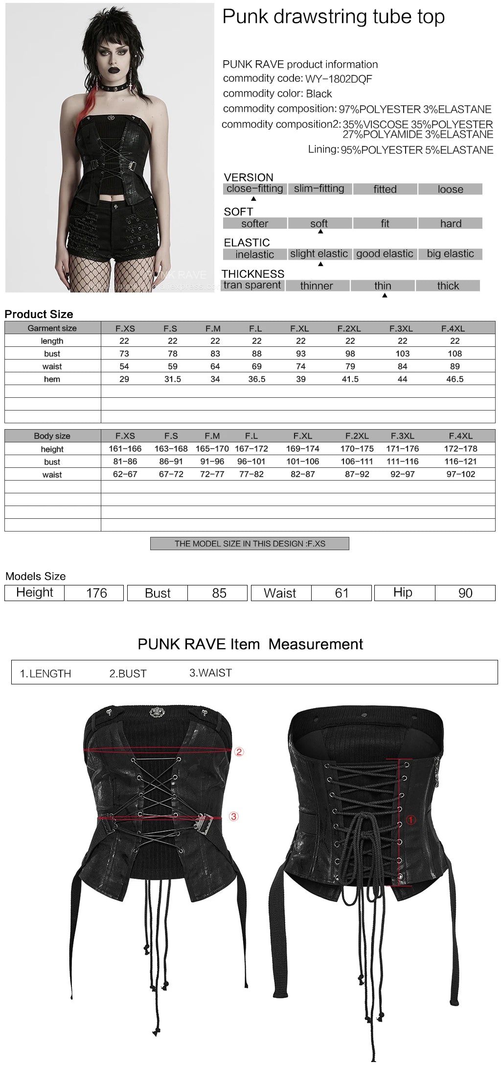 PUNK RAVE Slim Fit Punk Tube Top – Women’s Sexy Bustier Style, Printed Woven Patchwork, Sleeveless Tee, Avant-Garde Summer Fashion