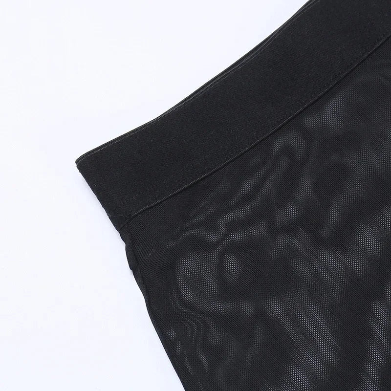 Women’s Goth Mesh Skirt – Side Slit, Lace-Up, Punk Gothic Dark Faldas, Thin Summer Look
