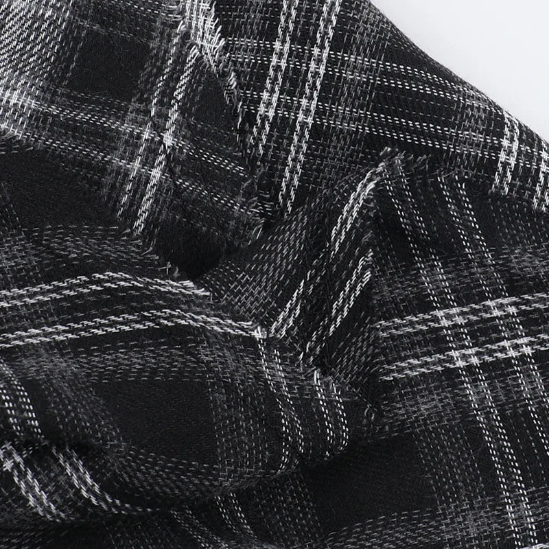 Dark Punk Goth Skirt – Irregular Hem, Plaid Pleated Mini, Women’s Y2K Streetwear Alt Fashion