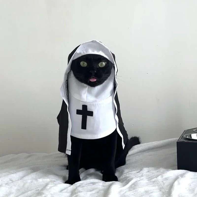 Kawaii Pet Costume 2025 – Cat & Dog Cosplay Nun Cloak Dress for Fun & Creative Play