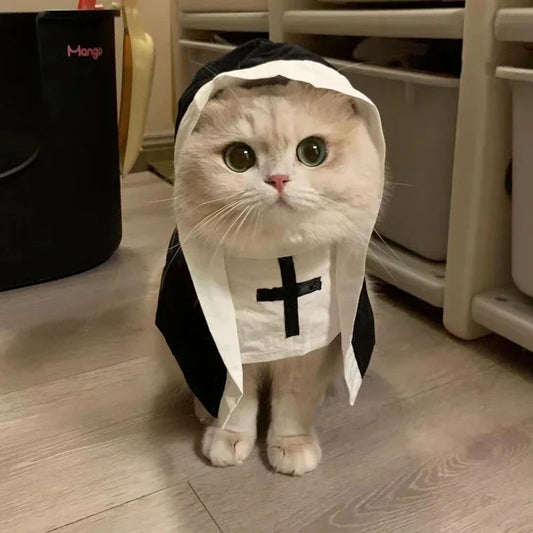 Kawaii Pet Costume 2025 – Cat & Dog Cosplay Nun Cloak Dress for Fun & Creative Play