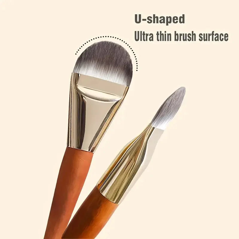 Ultra Thin Foundation Brush Set – Soft Wool Fiber Face Contour & Flat Contour Brush for Blending Foundation, Concealer, Bronzer, 1/2/3pcs