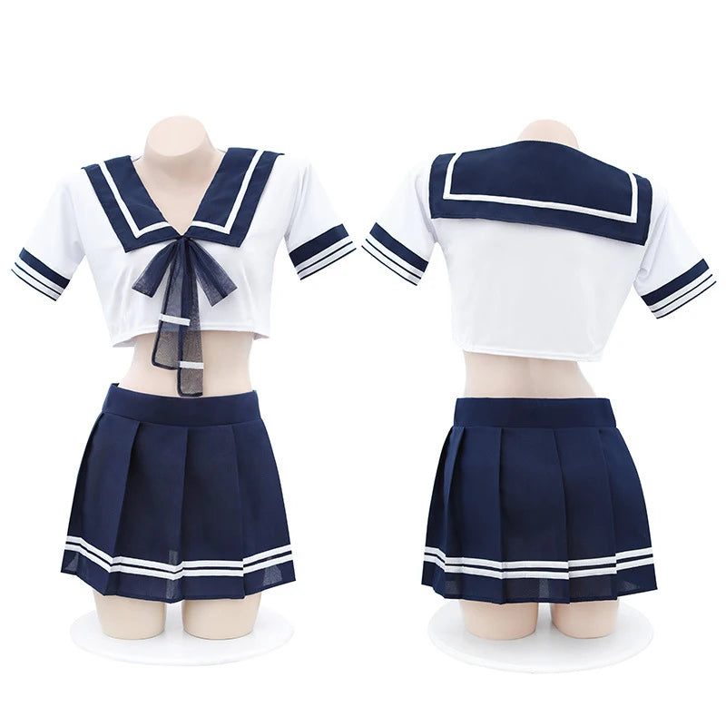 PCQWXZ Kawaii Schoolgirl Cosplay Set – Japanese JK-Inspired Pleated Skirt and Midriff-Baring Top for Anime and Roleplay Costumes