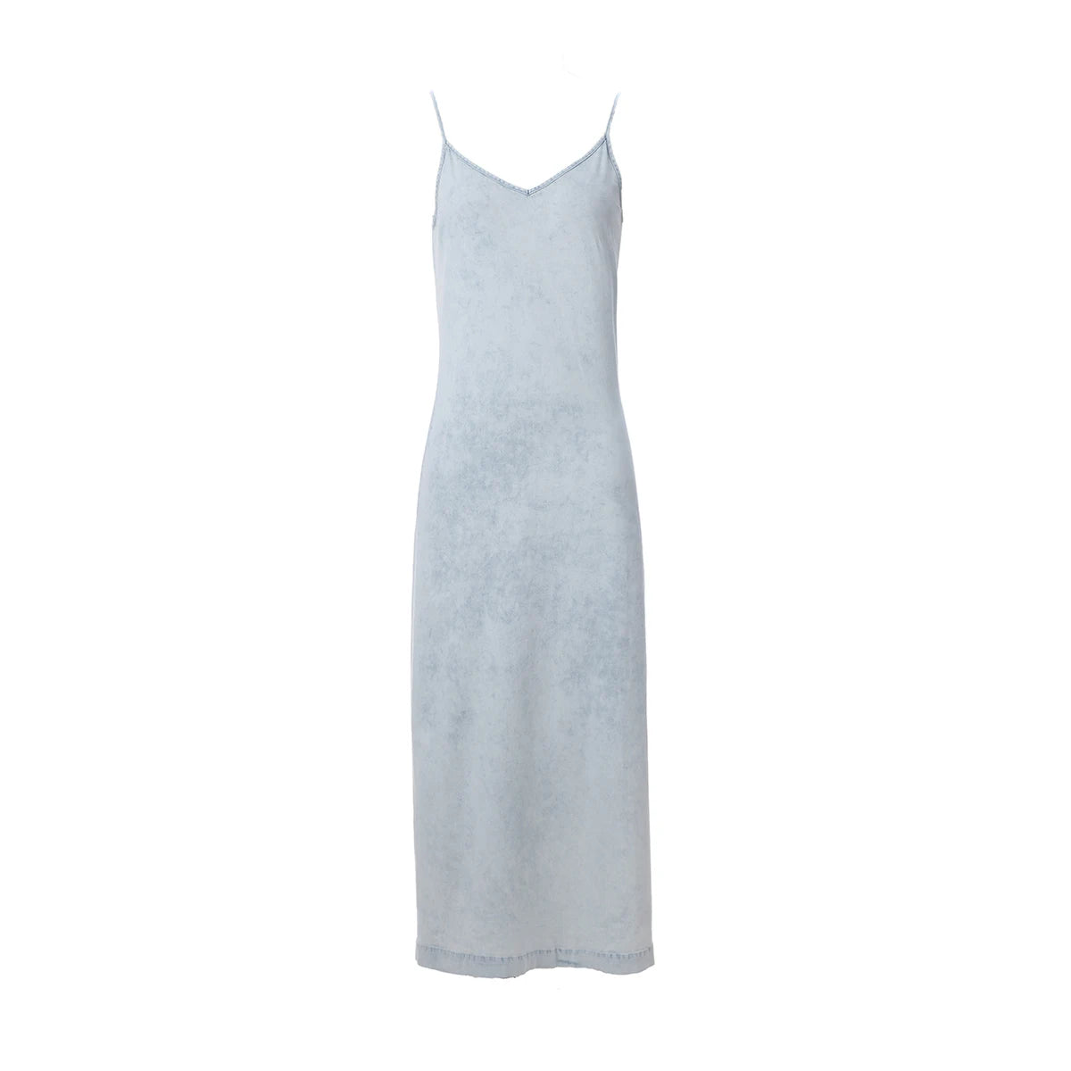 SOUTH TAO Lightweight Denim Wrap Blouse & Slip Dress – Women’s Ankle-Length A-Line Dress with Spaghetti Straps, Casual Spring Outfit