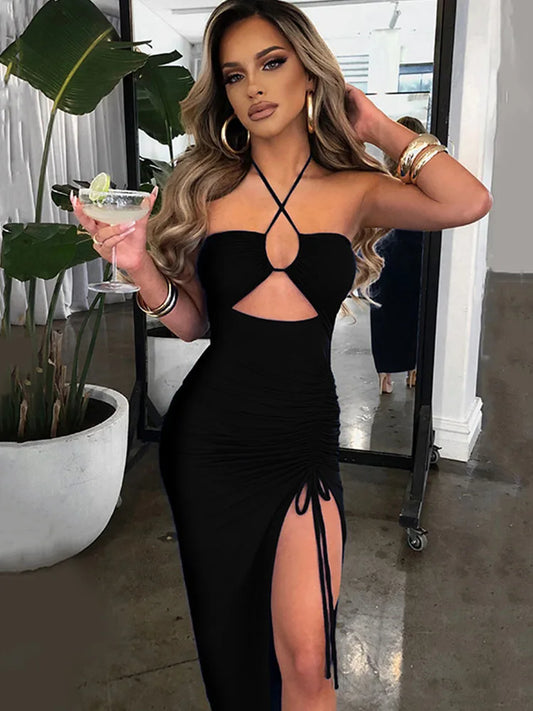 Women’s Sexy Slim Bodycon Midi Dress – Sleeveless Backless Party Night Club Outfit