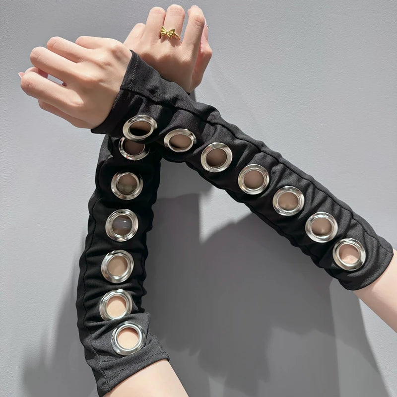 Punk Girl Hollowed Out Eyelets Wide Elastic Headband Stretchy Metal Rock Steampunk for Sports Headbands Hair Accessories