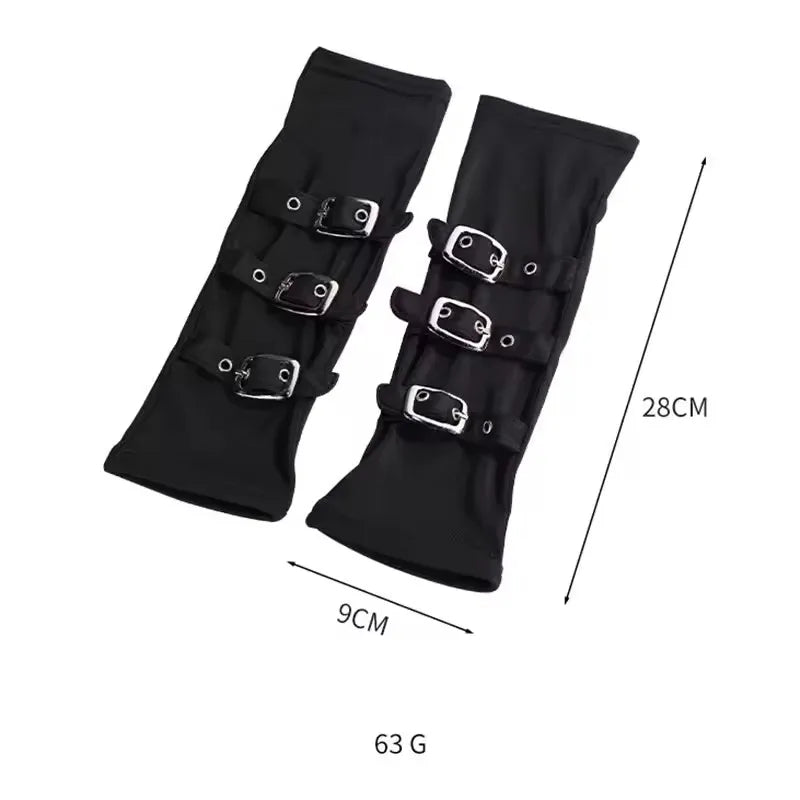 Goth Punk Buckle Strap Gloves – Fingerless Spandex Gloves for Women’s Cosplay & Fashion
