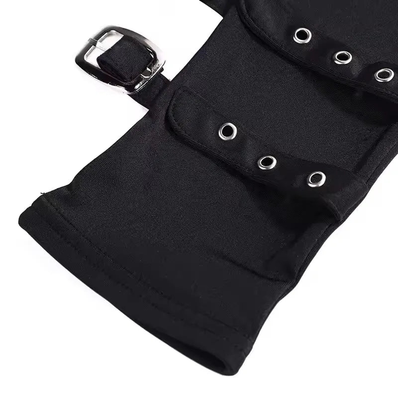 Goth Punk Buckle Strap Gloves – Fingerless Spandex Gloves for Women’s Cosplay & Fashion