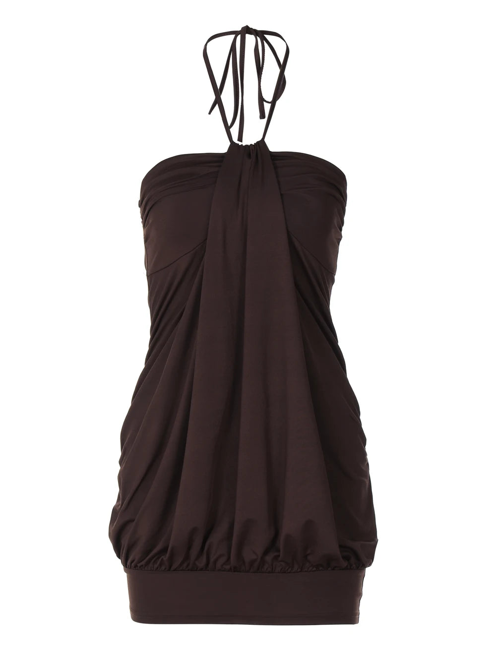 Dulzura Sexy Mini Halter Ruched Backless Short Dress Solid Sleeveless Women Dresses Summer Lady Party Birthday Club Clothes Y2K