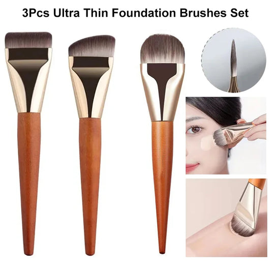 Ultra Thin Foundation Brush Set – Soft Wool Fiber Face Contour & Flat Contour Brush for Blending Foundation, Concealer, Bronzer, 1/2/3pcs