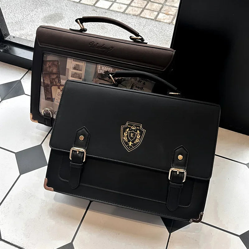 Miyagawa Vintage JK Ita Transparent Backpack – PU Leather Mochila for Women, University Student Bag, Youth All-Match Shoulder Bag