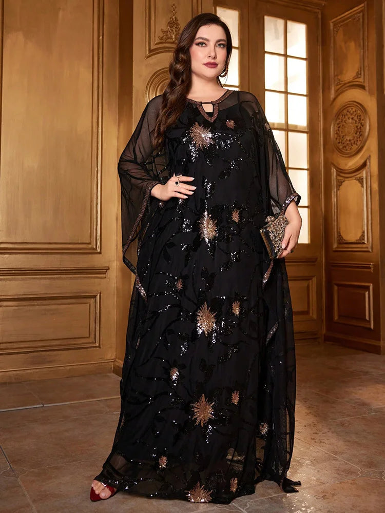 TOLEEN Sequined Floral Maxi Dress – Elegant Batwing Sleeve Plus Size Evening Dress for Women, Perfect for Spring/Summer 2024