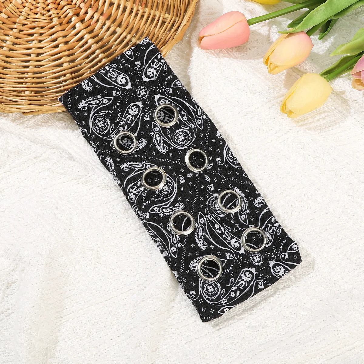 Punk Girl Hollowed Out Eyelets Wide Elastic Headband Stretchy Metal Rock Steampunk for Sports Headbands Hair Accessories
