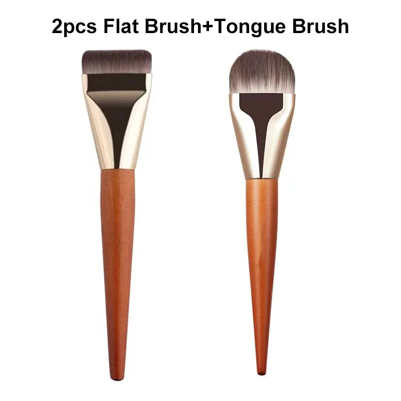 Ultra Thin Foundation Brush Set – Soft Wool Fiber Face Contour & Flat Contour Brush for Blending Foundation, Concealer, Bronzer, 1/2/3pcs