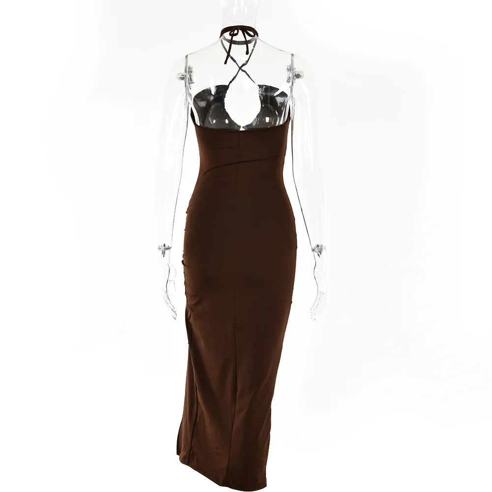 Women’s Sexy Slim Bodycon Midi Dress – Sleeveless Backless Party Night Club Outfit