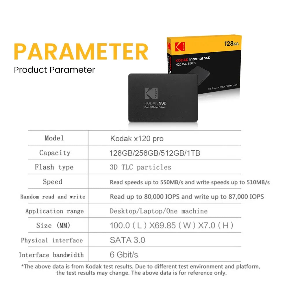 Kodak X120 PRO 2.5" Internal SSD – High-Speed SATA III Hard Drive for Laptops, Available in 128GB, 256GB, 512GB & 1TB, Reliable TLC NAND Flash Storage