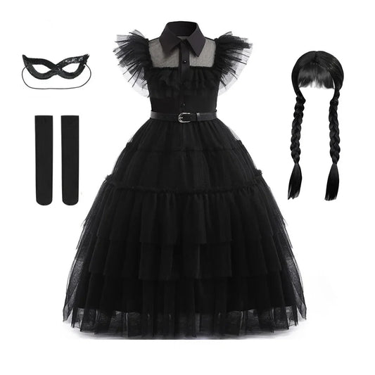 Wednesday Cosplay Costume With Accessories Children Perform Dress Girls Party Dresses For Halloween Carnival Girl Princess Dress