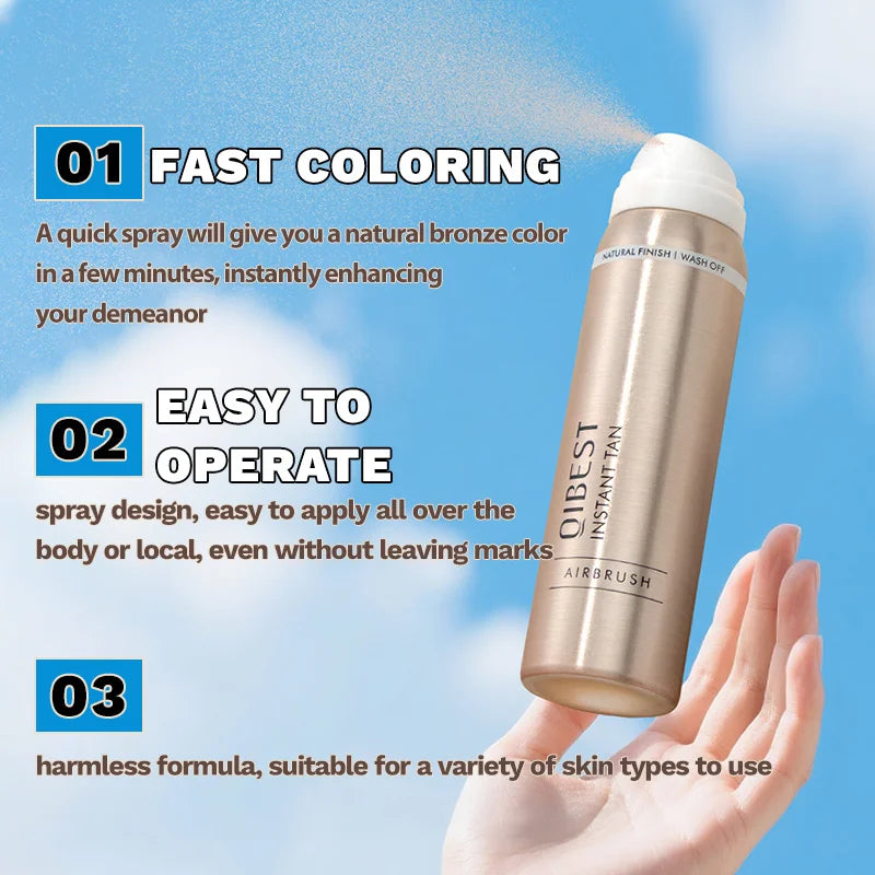 Black spray for face and body, no sun, self-blackening bronzed skin, gentle moisturizing skin care spray